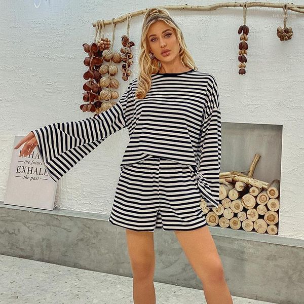 women's tracksuits jyss fall two piece set women big sleeve black white striped long tshirts shorts 2 sets womens outfits 71051, Gray